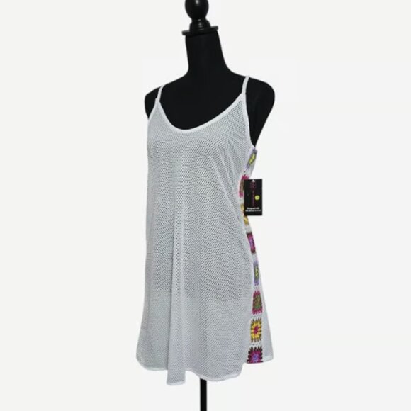 No Boundaries Crochet Mesh Cover-Up Dress White Juniors Medium Boho Festival - Picture 9 of 10
